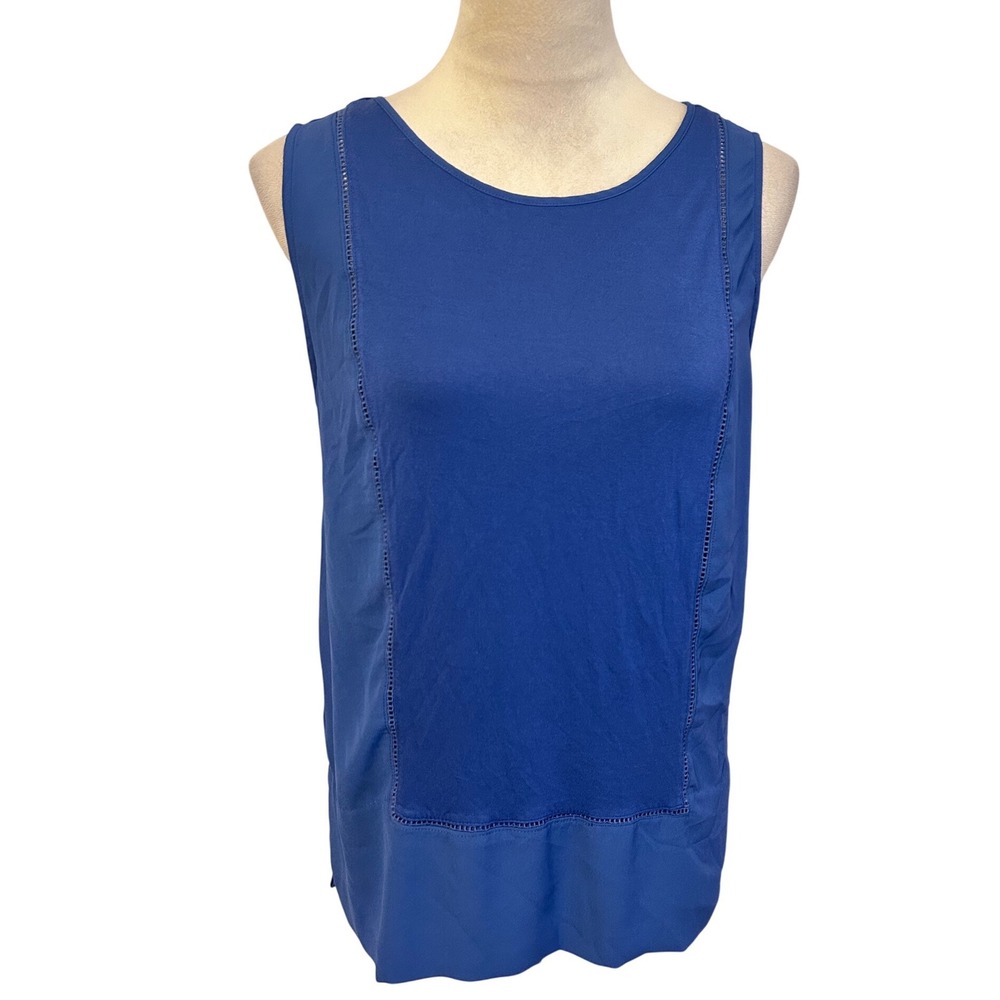 Loft Women Royal Blue Mixed Media Sleeveless Shell Top Crochet Trim Medium